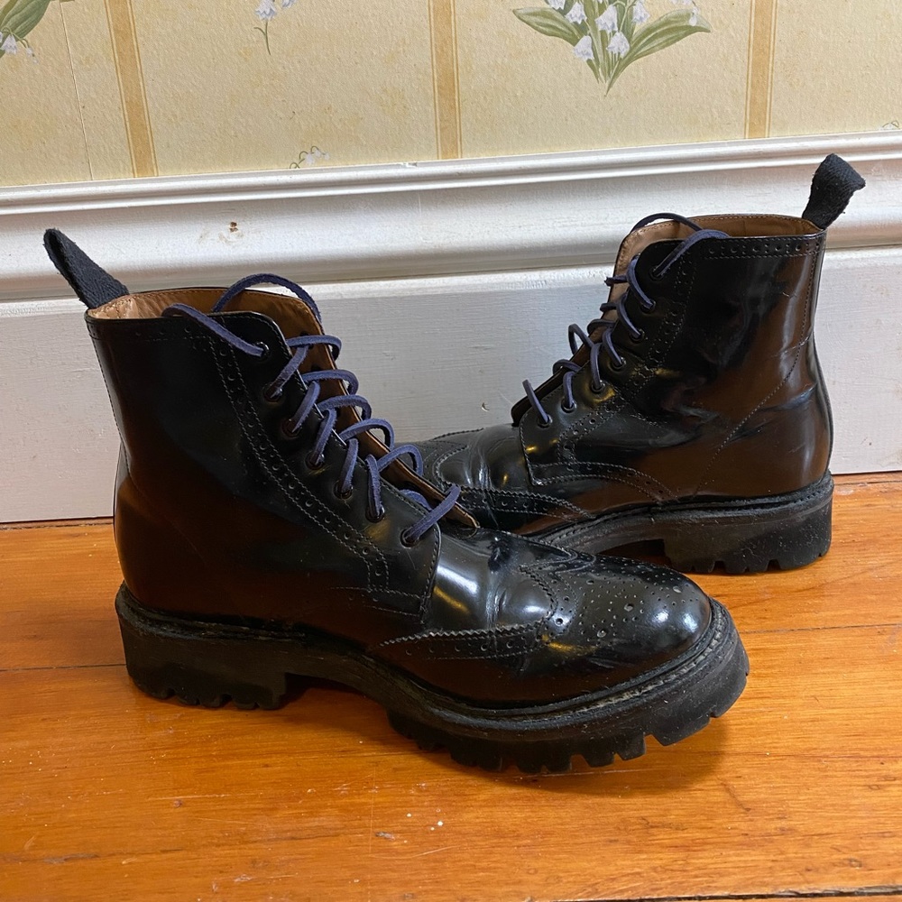 Grenson “Emmaline” Black Patent Leather Combat Boots 9